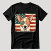 Podengo Portuguese Patriotic US Flag T-Shirt - Cute Dog Sunglasses Shirt